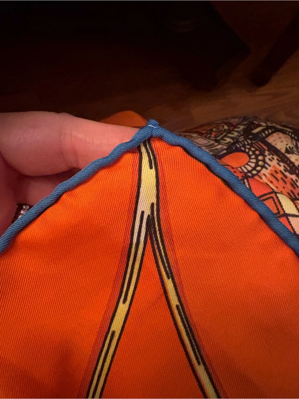Hermès Annie Faivre Orange Blue Silk Carré Scarf
